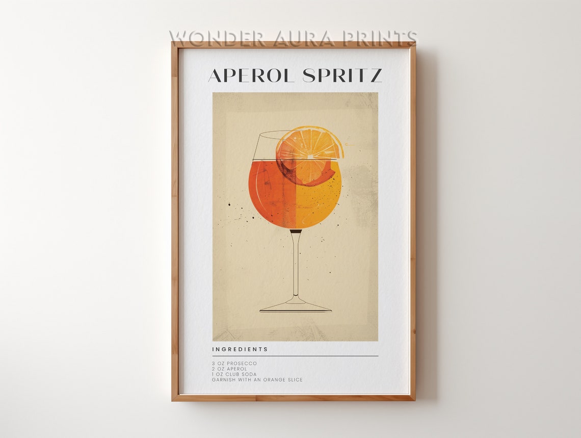 Aperol Spritz Cocktail Recipe With Orange Slice Retro Bar Print