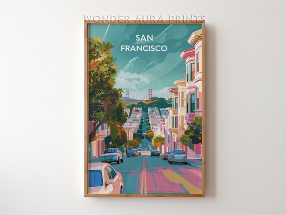 San Francisco California Steep Street Golden Gate Bridge City Travel Poster