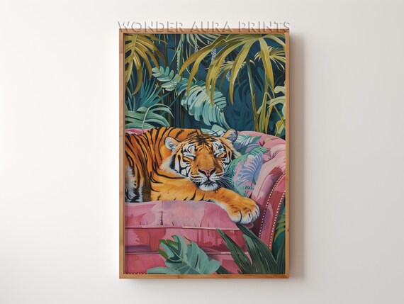 Sleeping Tiger Maximalist Bedroom Wall Art Print Dopamine Decor Jungle Wonder Aura Prints