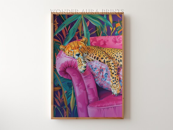 Sleeping Cheetah Maximalist Bedroom Wall Art Print Dopamine Decor Jungle Wonder Aura Prints