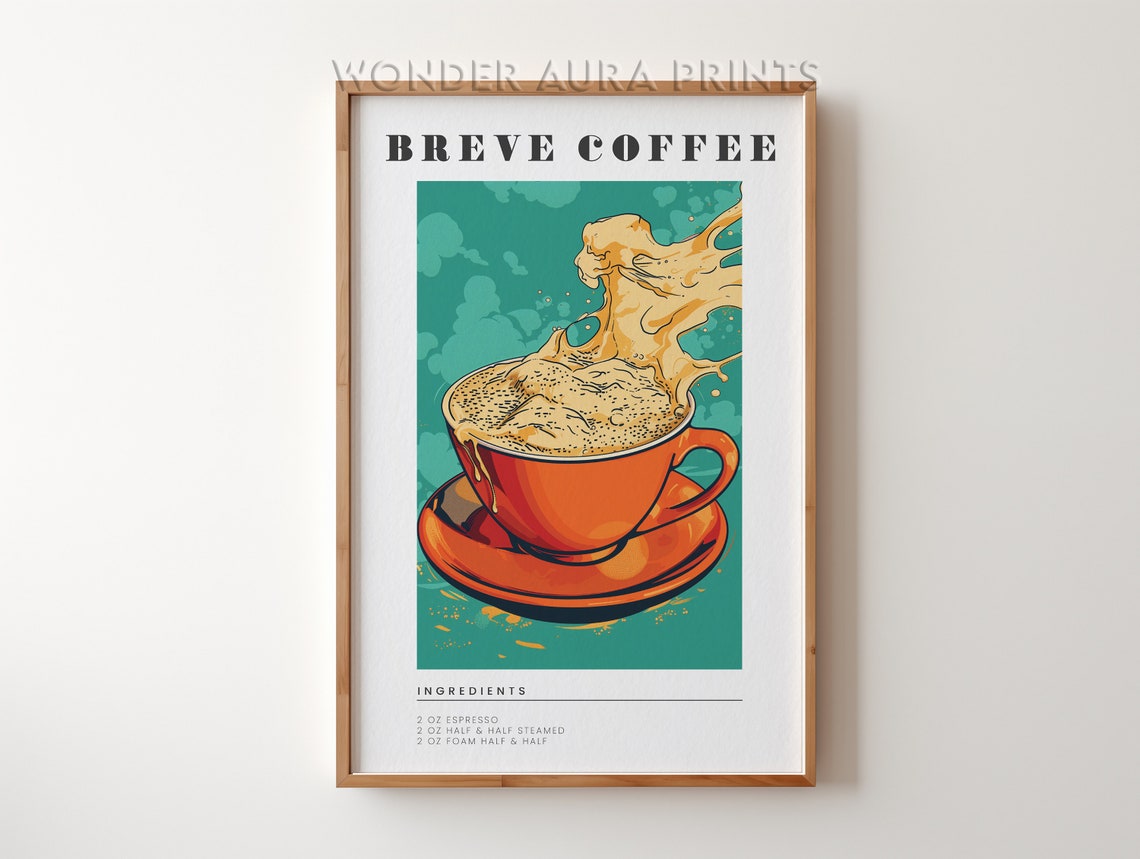 Breve Coffee Recipe Poster with Dramatic Splashing Milk on Teal