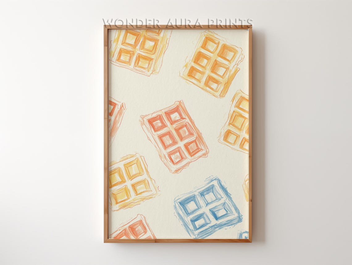 Pastel Waffles Pattern In Soft Watercolor For Breakfast Print