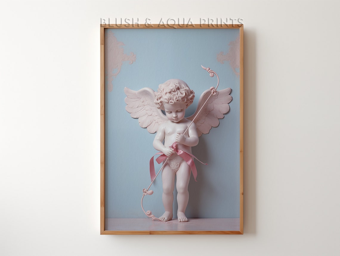 Cupid Statue Pink Pastel Classical Cherub Romantic Poster Home Decor