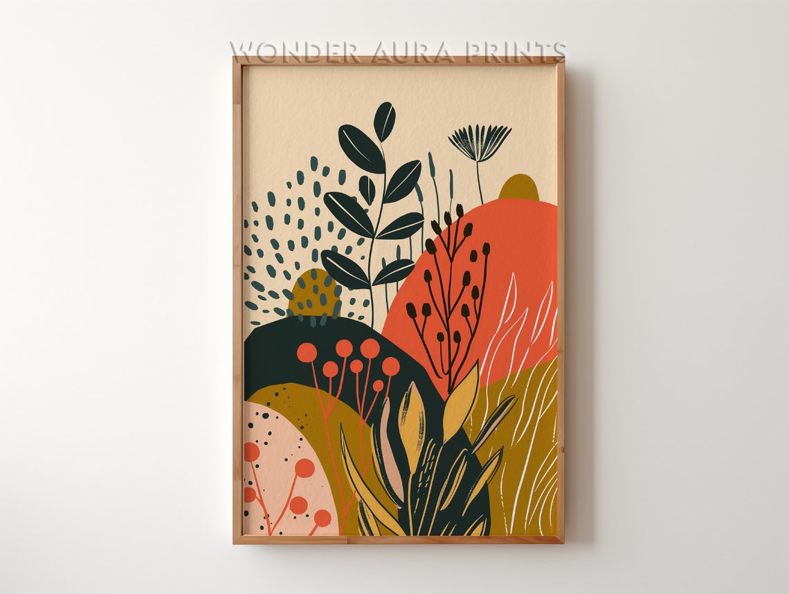 Modern Botanical Abstract Art Dark Green Terracotta Decor Poster