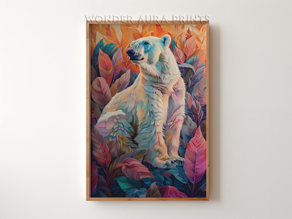 Preppy Polar Bear Print Maximalist Dopamine Decor Wall Art Jungle Wonder Aura Prints