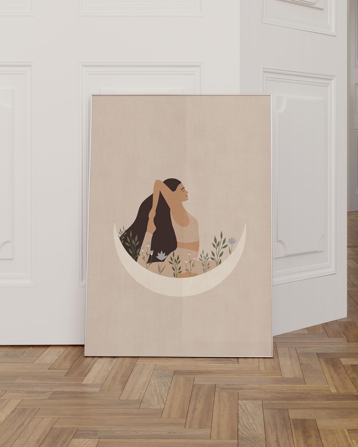 Yoga Pose Abstract Woman Boho Moon Art Print