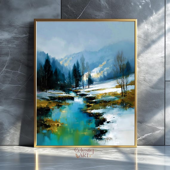 Winter Forest Impressionist Painting Snowy Landscape Art