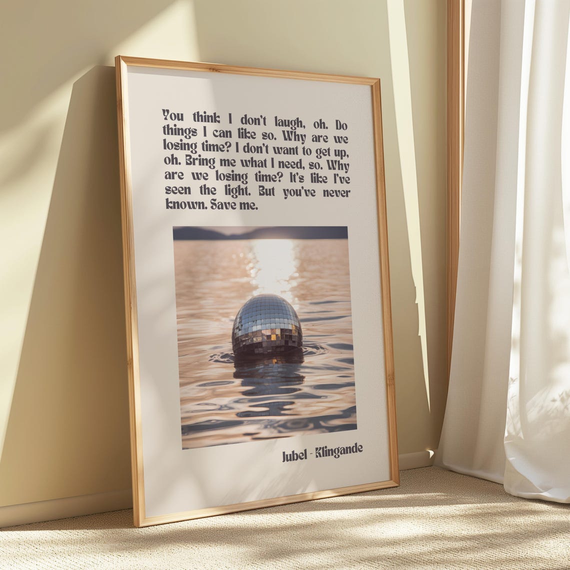 Jubel Klingande Song Lyric Disco Ball Sunset Typographic Art Poster