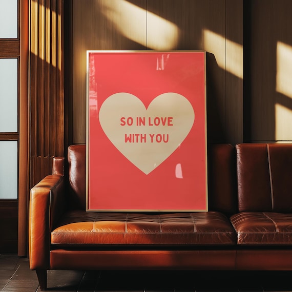 So In Love With You Cream Heart Red Retro Typography Love Poster