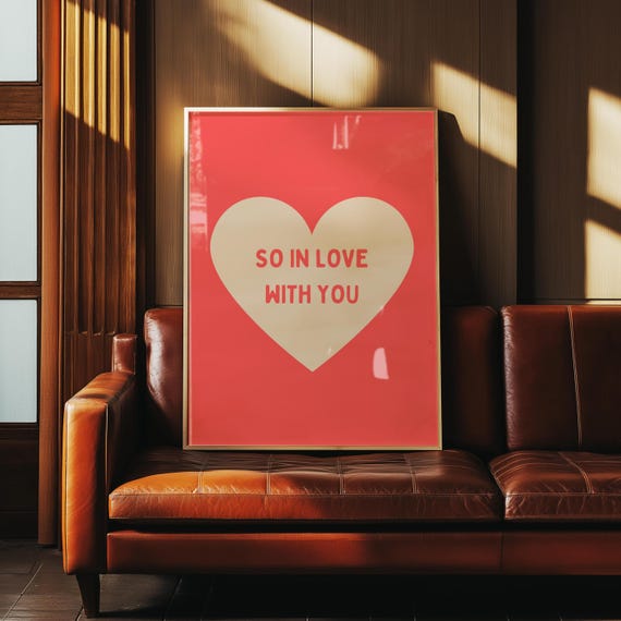 So In Love With You Neon Red And Beige Heart Wall Print Ibiza Colourful Cute Valentines Art Gift Unique Funky House Music Poster Lyrics