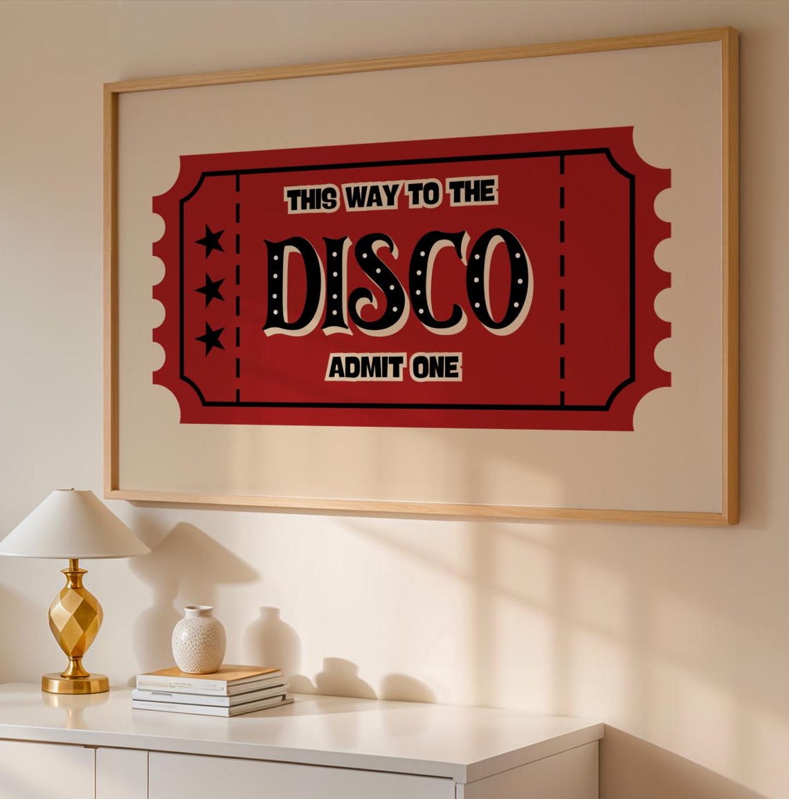 This Way to the Disco Admit One Red Ticket Retro Style Poster