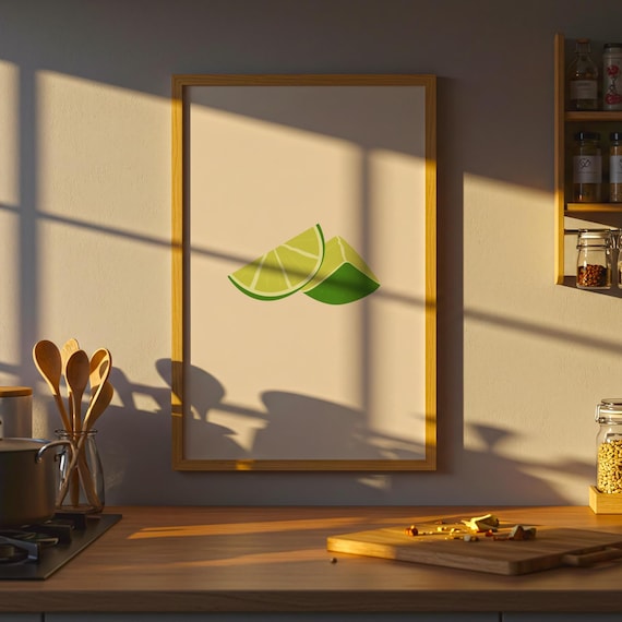 Fresh Lime Wedges Minimalist Kitchen Cream Background Decor Poster
