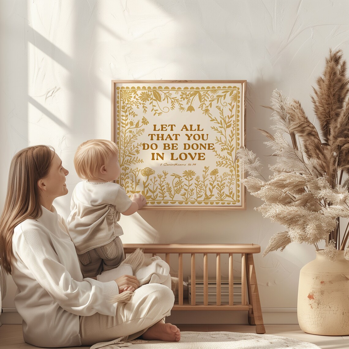1 Corinthians 16:14 Nursery Floral Poster, Christian Verse - Image 3