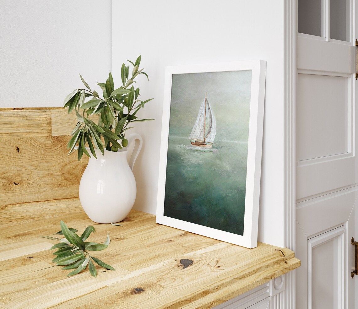 Vintage Sailboat Art Print, Coastal Beach House Decor - Image 2