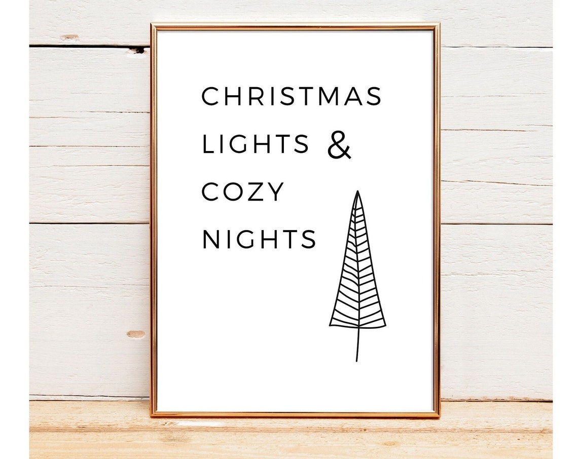 Christmas Lights and Cozy Nights Pine Tree Script Wall Decor Poster