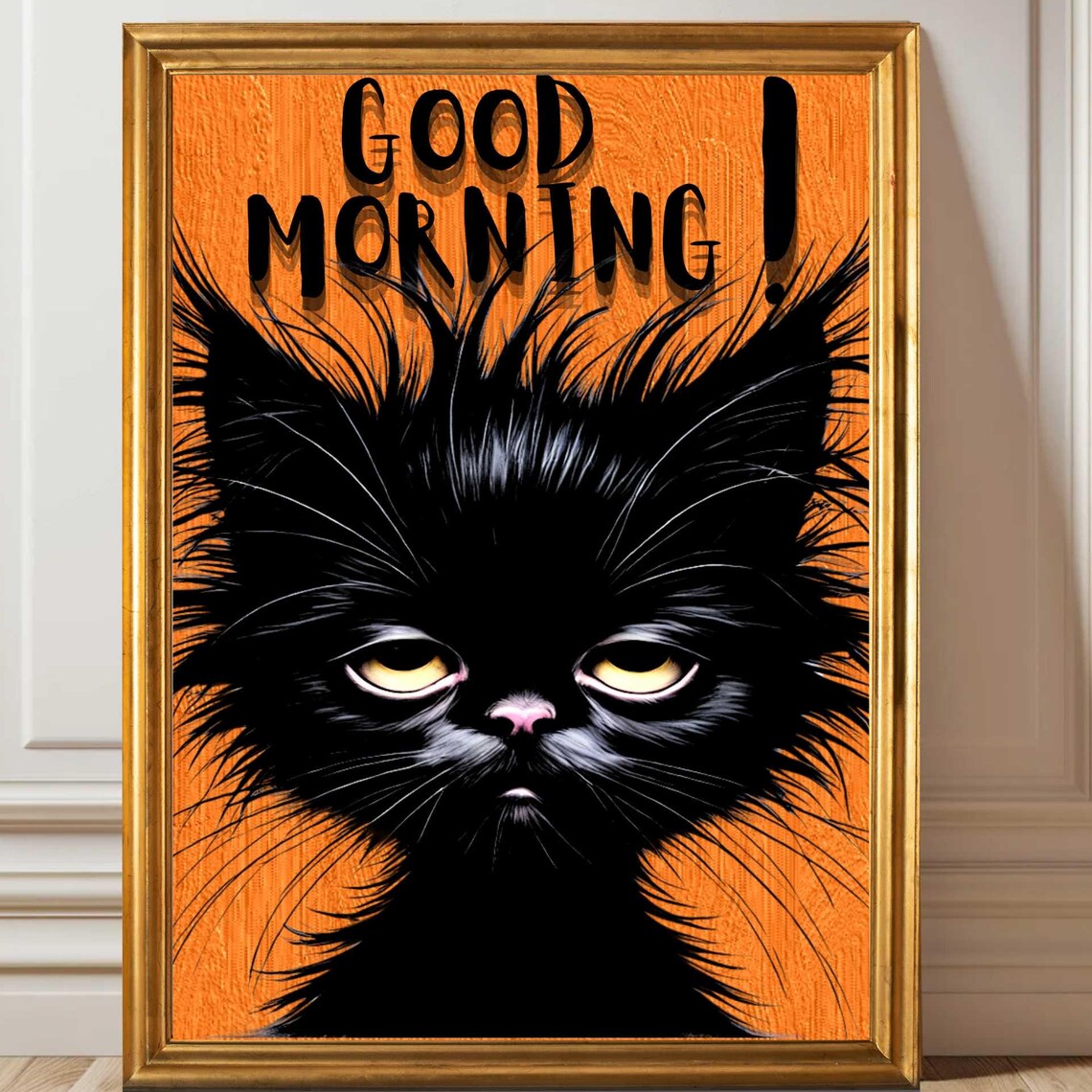 Good Morning Grumpy Black Cat Funny Coffee Lover Gift Poster