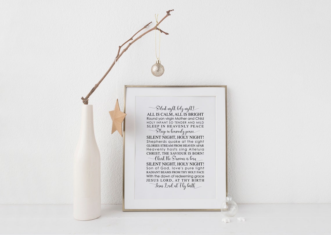 Silent Night Holy Night Christmas Carol Lyrics Typography Poster - Image 4