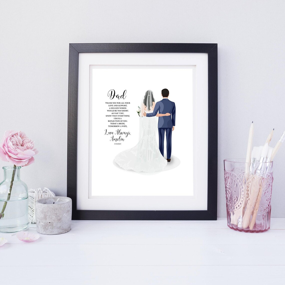 Dear Dad Father of the Bride Poem Wedding Illustration Poster - Image 3
