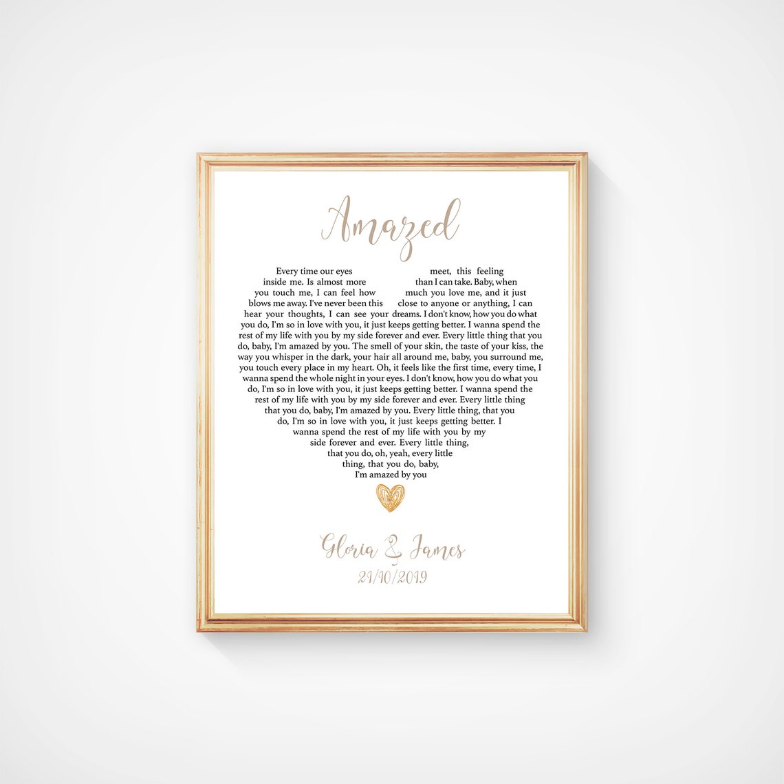 Amazed Lonestar Heart Shaped Song Lyrics Anniversary Gift Poster - Image 3