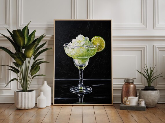 Frozen Lime Margarita Salted Rim Impasto Cocktail Painting Art Poster