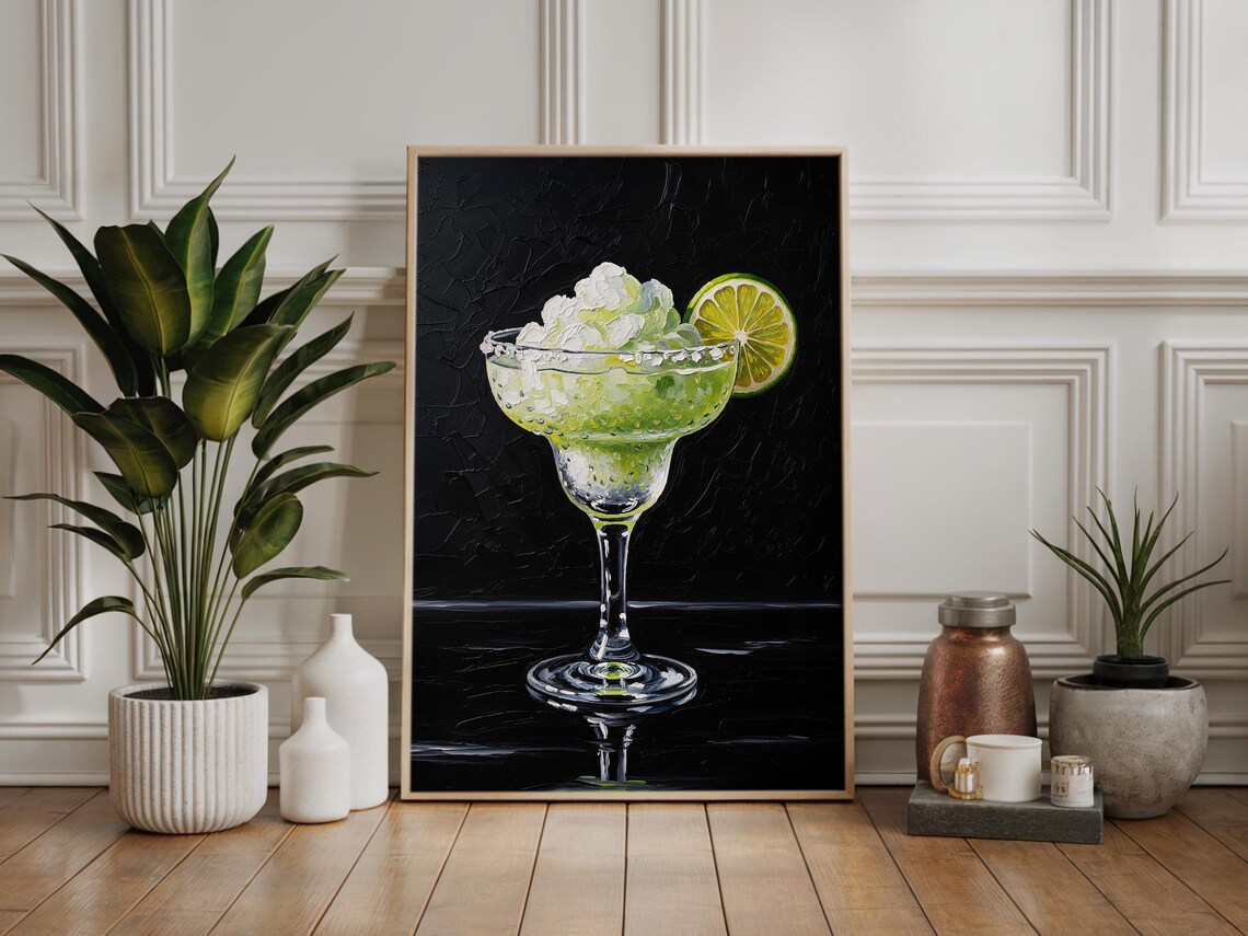 Frozen Lime Margarita Salted Rim Impasto Cocktail Painting Art Poster