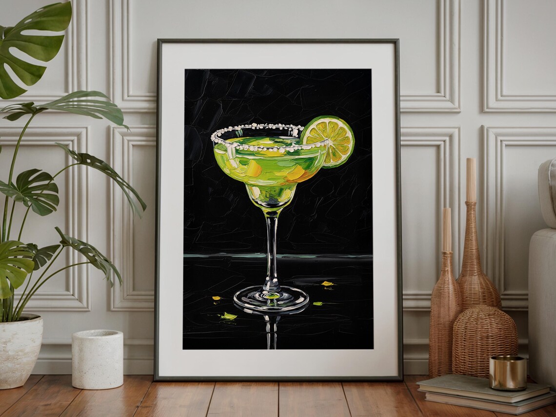 Margarita Cocktail Salt Rim Lime Impasto Painting Kitchen Wall Art