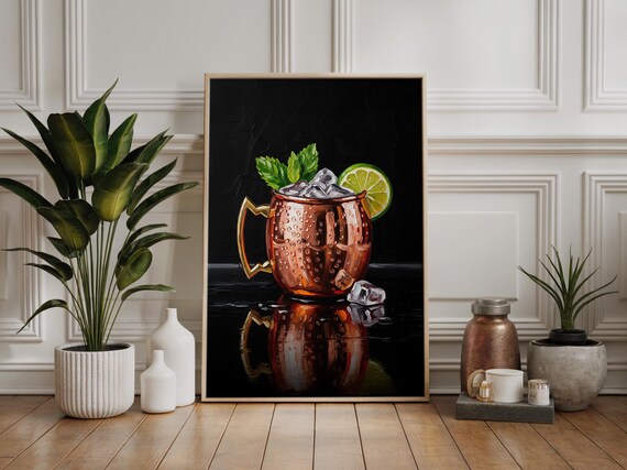 Moscow Mule Copper Mug Ice Lime Mint Moody Impasto Cocktail Poster