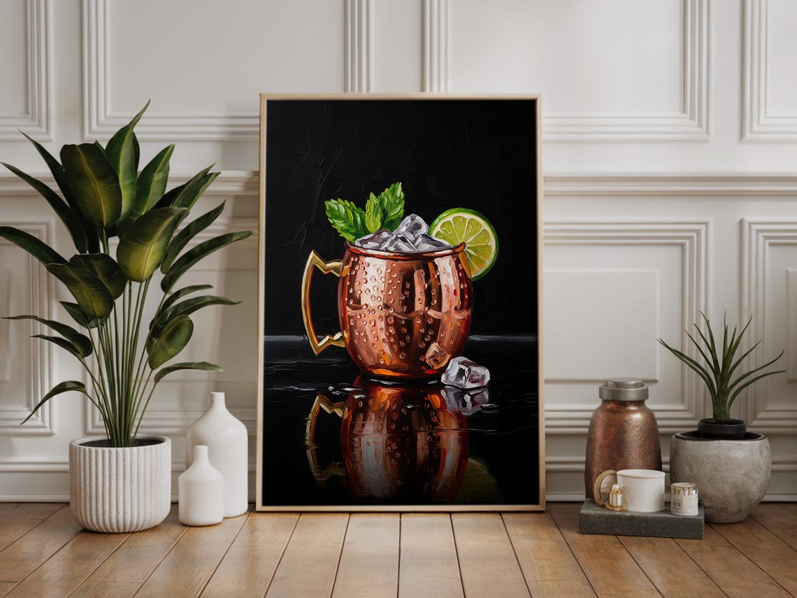 Moscow Mule Copper Mug Ice Lime Mint Moody Impasto Cocktail Poster