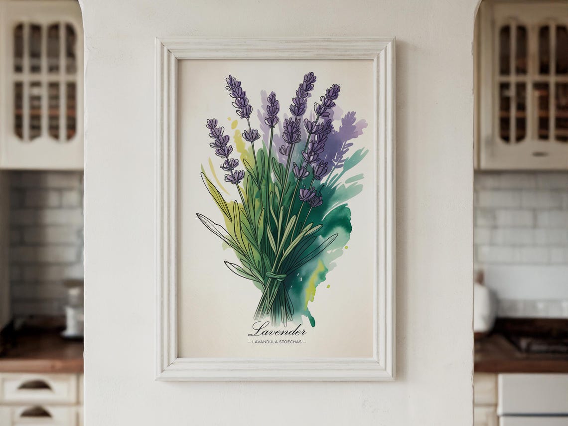 Lavender Bouquet Watercolor Botanical Floral Art Print Wall Decor