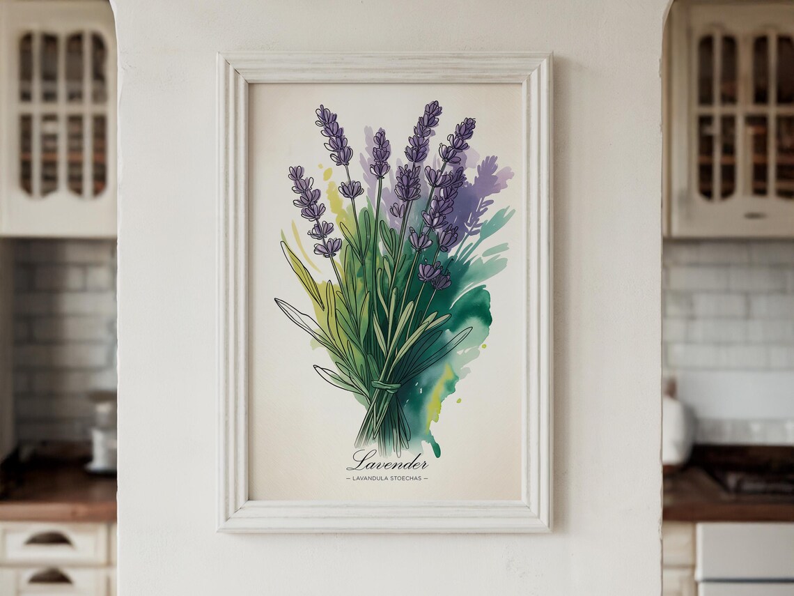 Lavender Watercolor Art Print Botanical Kitchen Wall Decor