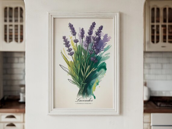Lavender Watercolor Art Print Botanical Kitchen Wall Decor
