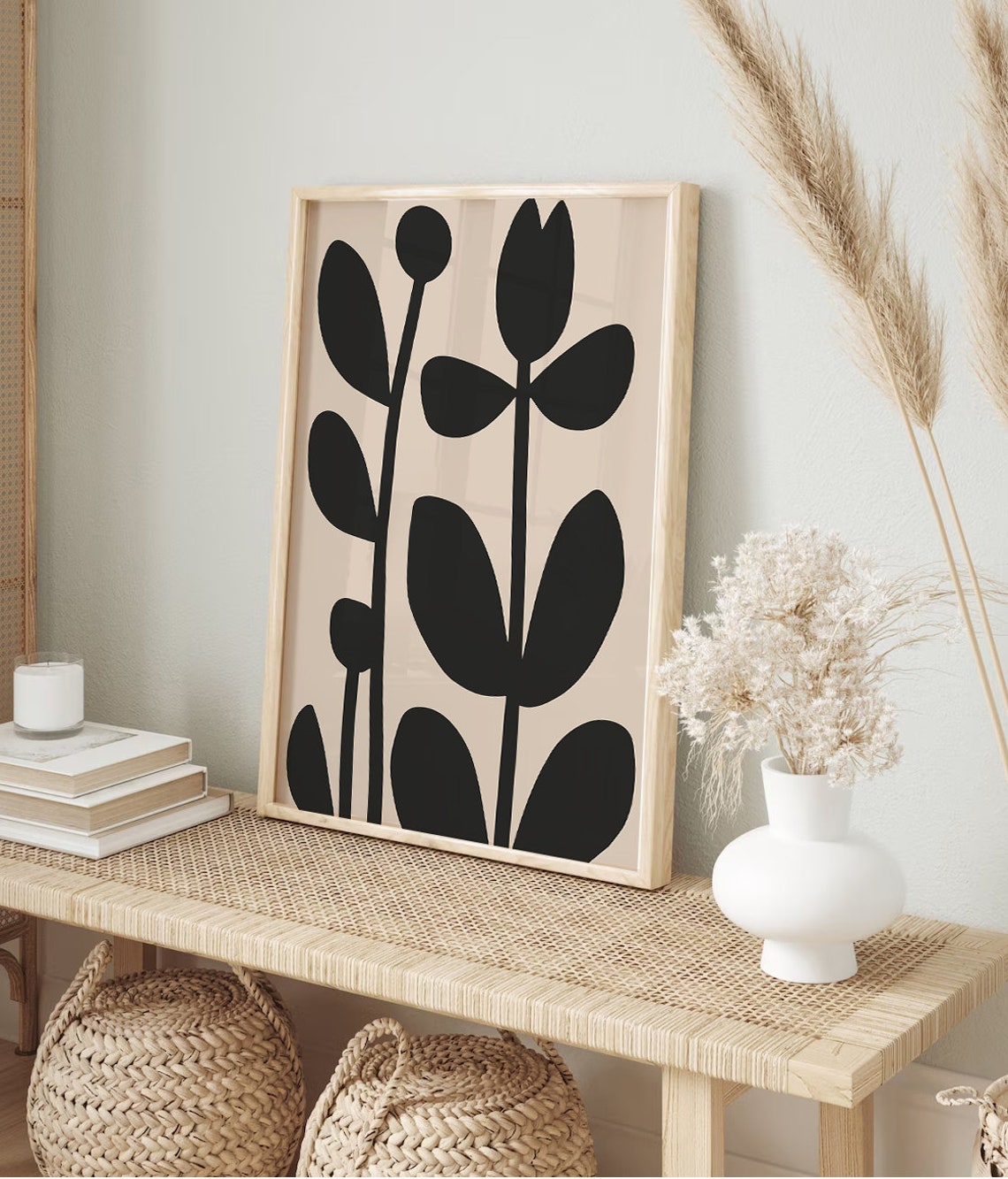Black Tulip Abstract Botanical Beige Mid Century Modern Art Poster - Image 3