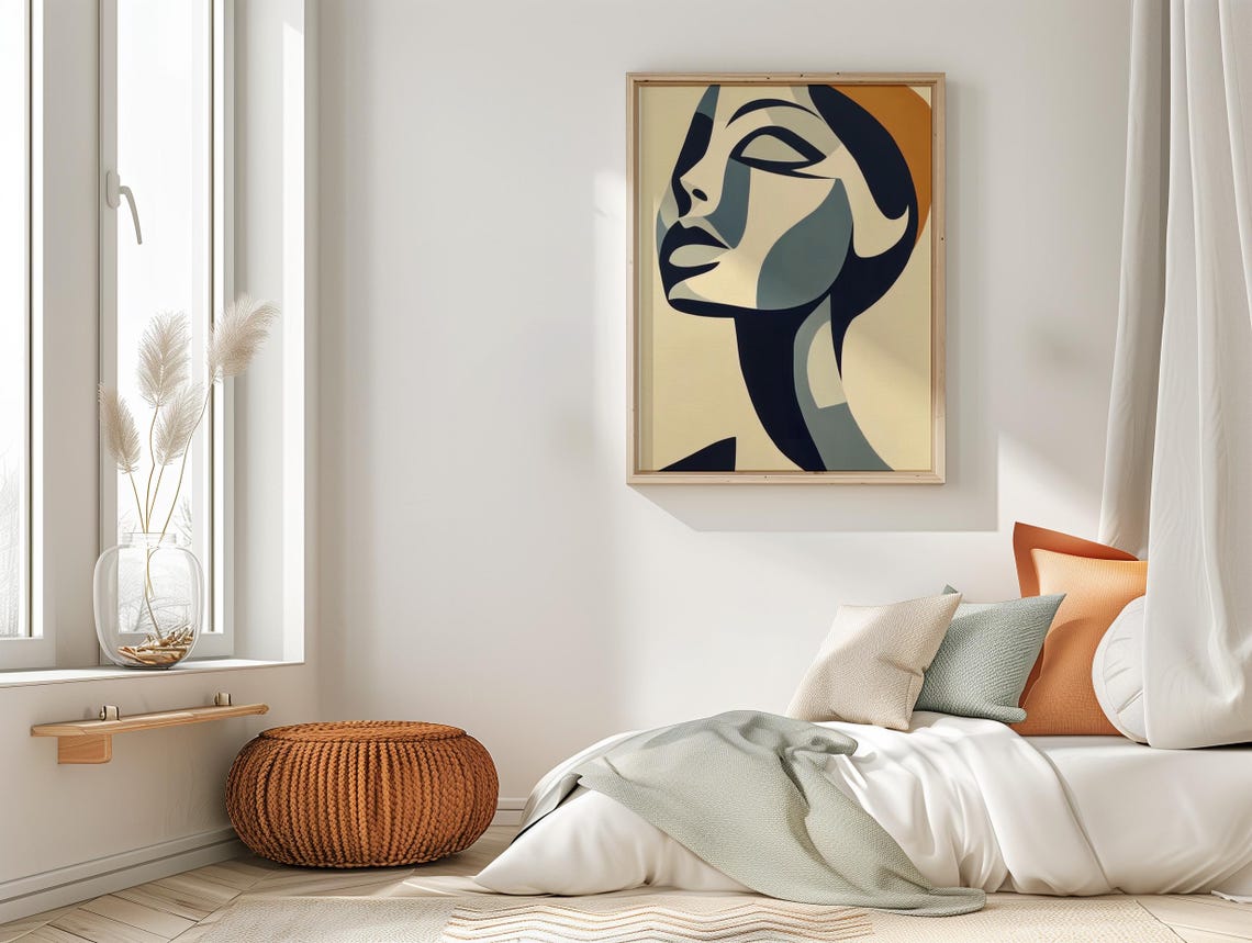 Abstract Woman Portrait Beige Black Orange Minimal Art Poster - Image 3