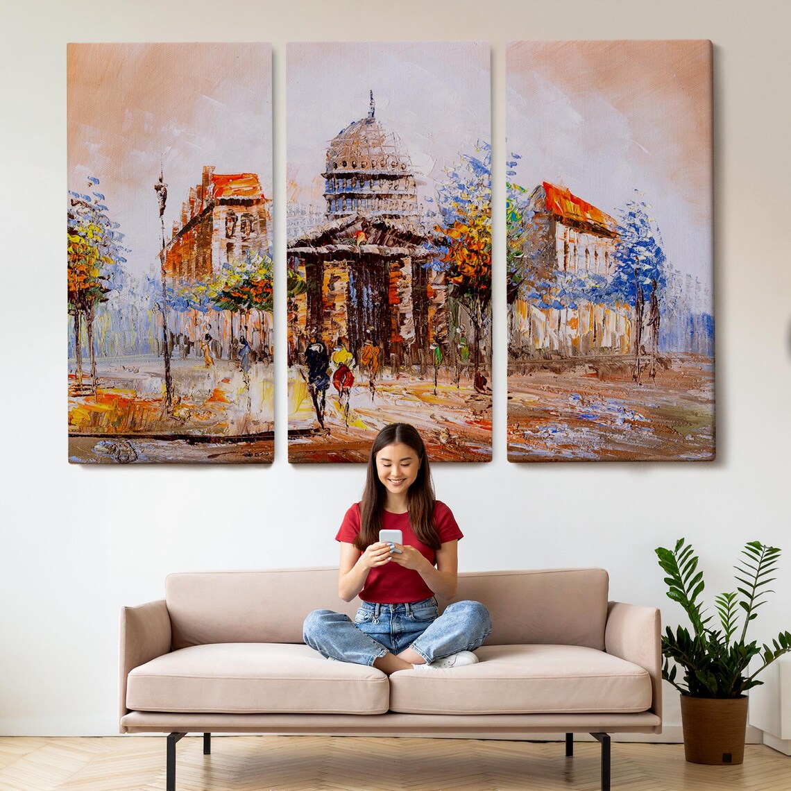 Paris Old Street Scene Domed Building Oil Painting Autumn City Poster - Image 2