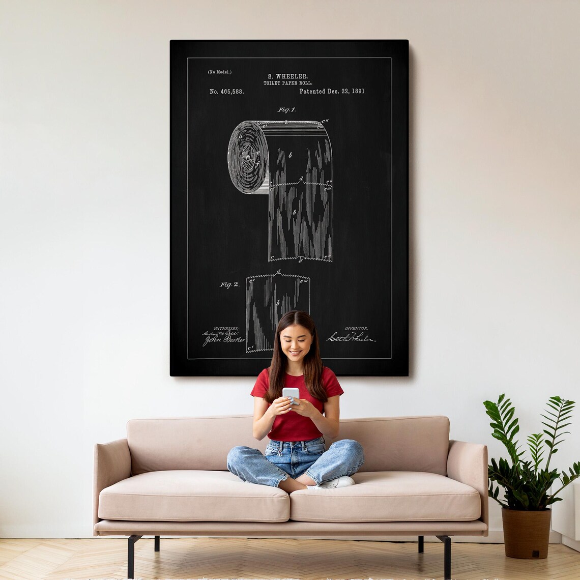 Vintage Toilet Paper Roll Patent Blueprint 1891 Funny Bathroom Poster - Image 3