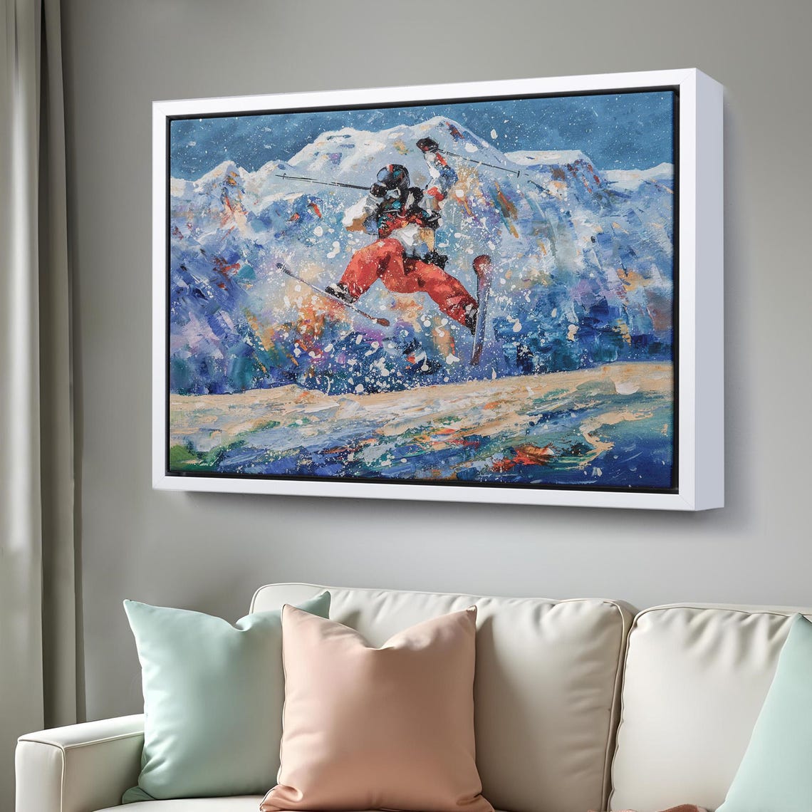 Freestyle Skier Jumping Snow Mountain Action Sport Painting Poster - Image 3