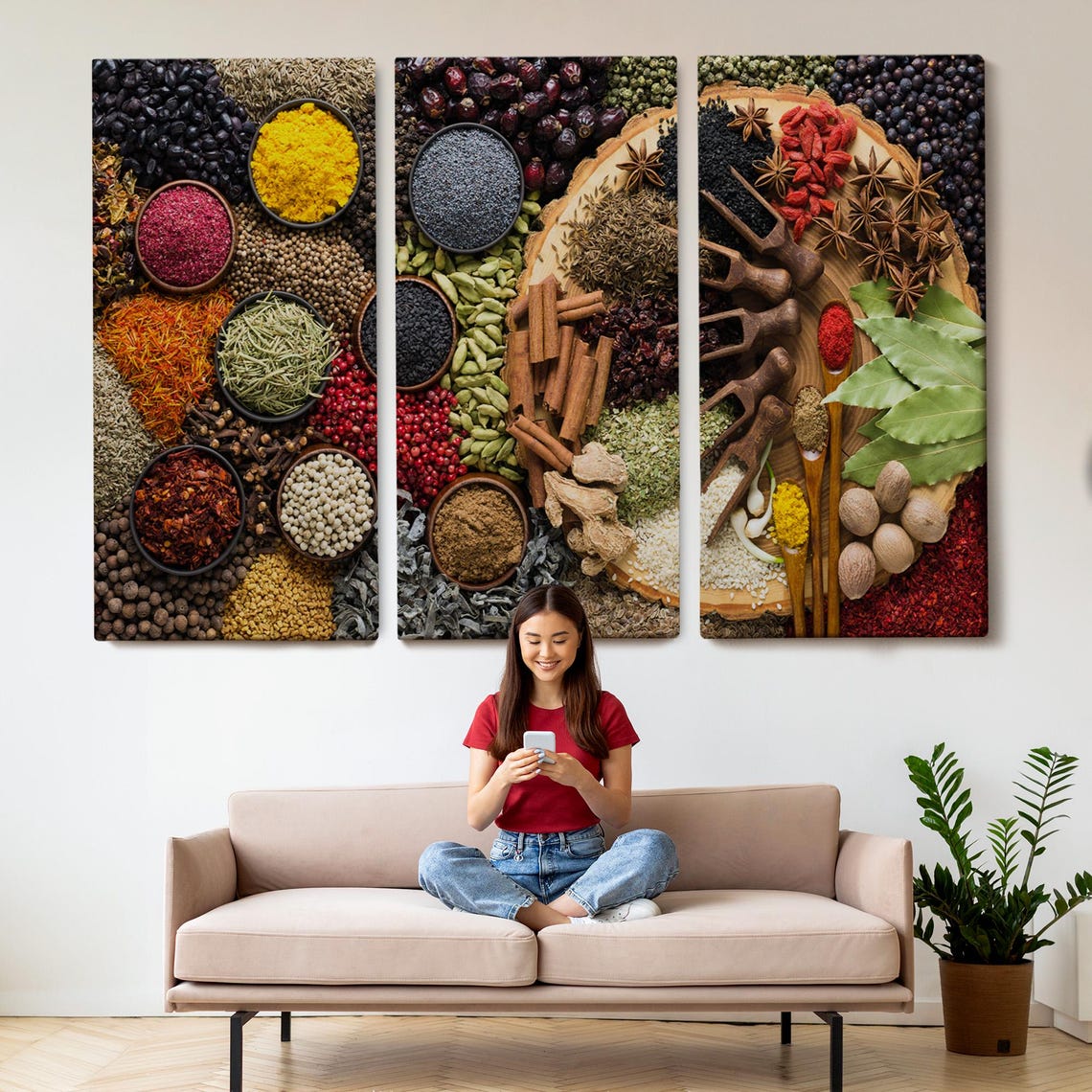 Colorful Spices Bowls Overhead Dark Background Kitchen Wall Art - Image 2