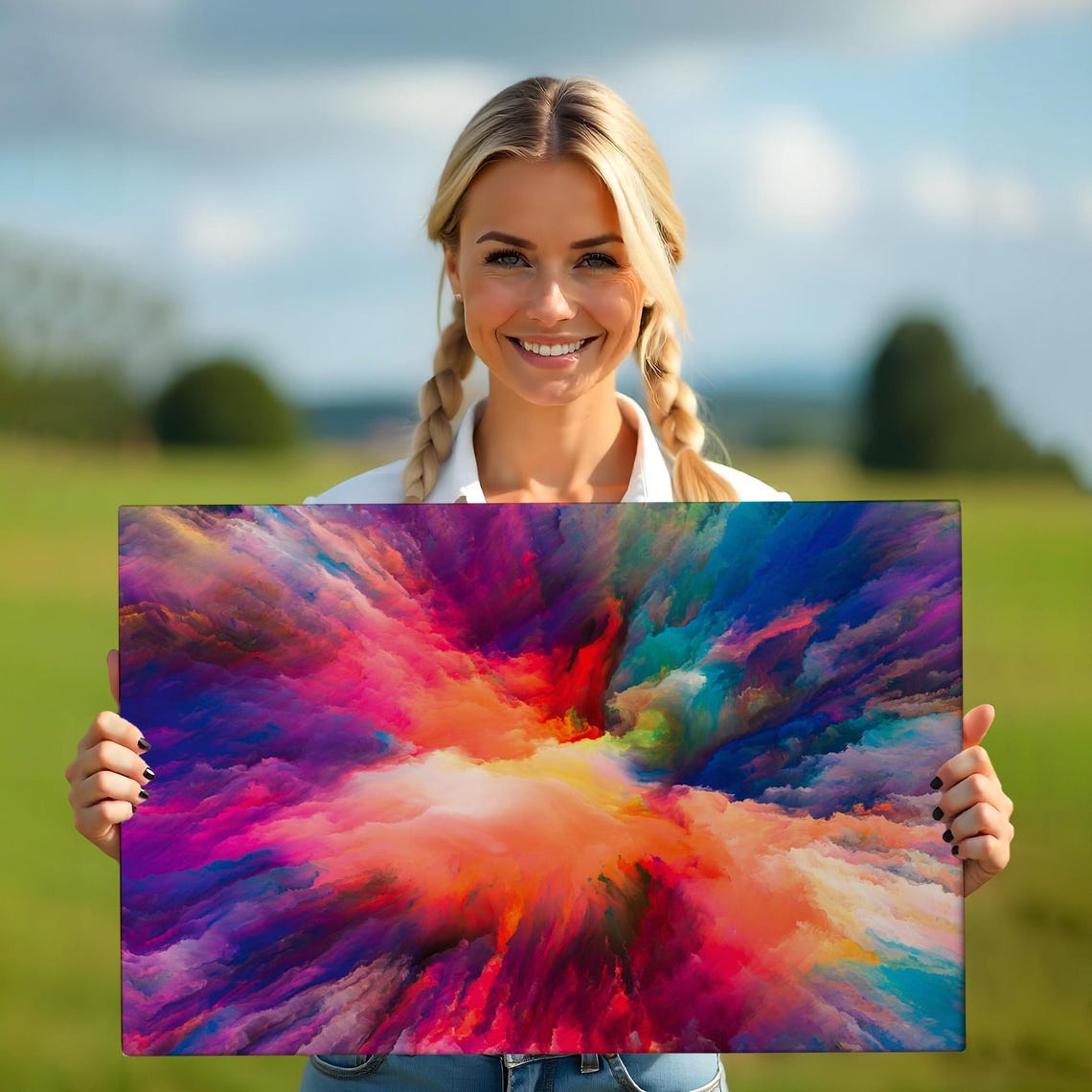 Vibrant Color Explosion Abstract Smoke Cloud Modern Wall Art Poster - Image 5