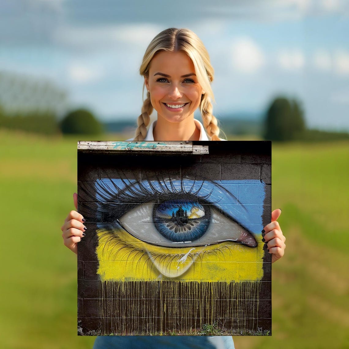 Ukraine Crying Eye Street Art Mural Blue Yellow Flag Wall Art Poster - Image 5