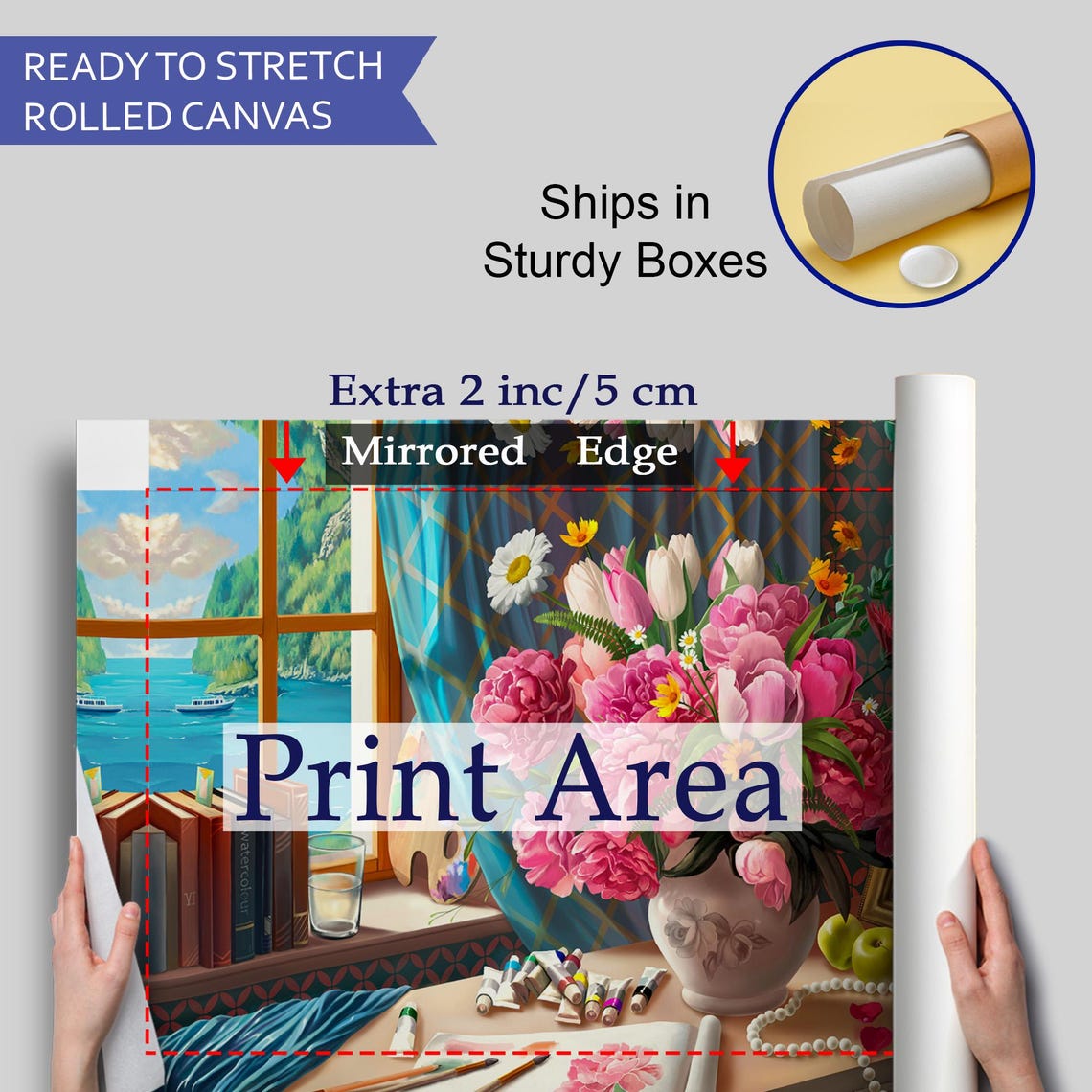 Pink Peonies Artist Studio Still Life Sea Window Floral Poster - Image 4