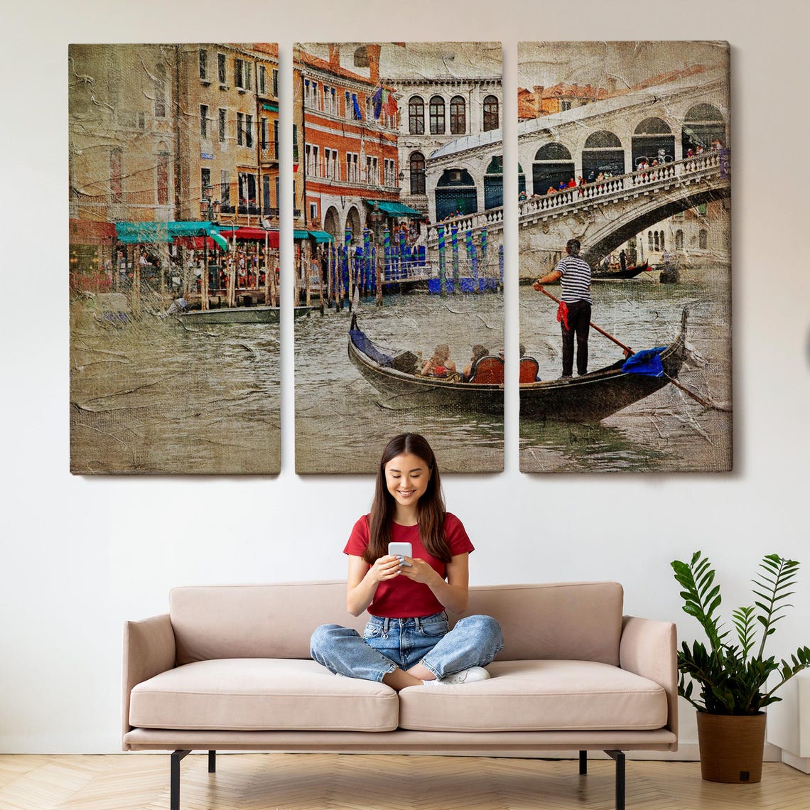 Venice Rialto Bridge Gondola Gondolier Vintage Style Travel Poster - Image 2