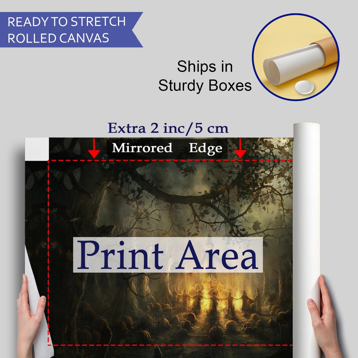Haunted Scarecrow Halloween Night Dark Forest Pumpkins Art Poster - Image 4