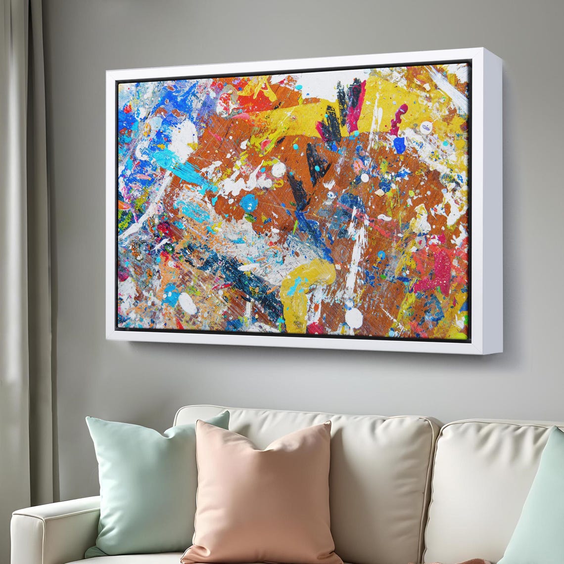 Colorful Abstract Paint Splatter Orange Blue Yellow Modern Art Poster - Image 3
