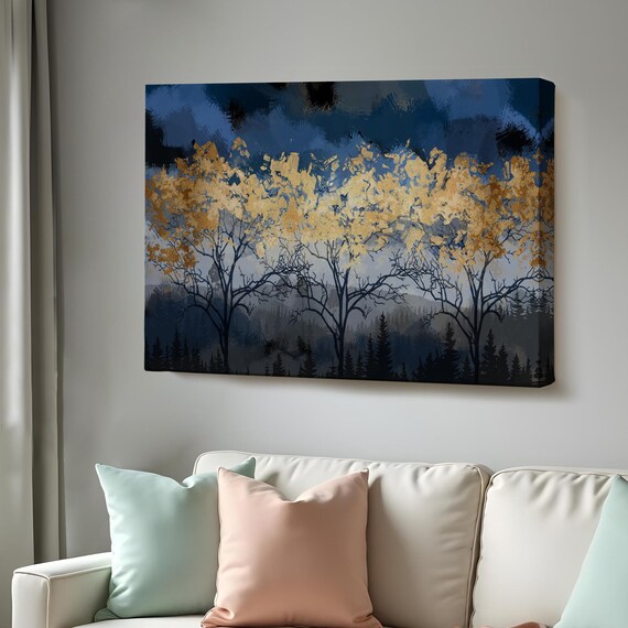 Midnight Forest Landscape Oil Painting Look Decorative Art Abstract Modern Wall Decor Abstract Wall Art Housewarming Gifts