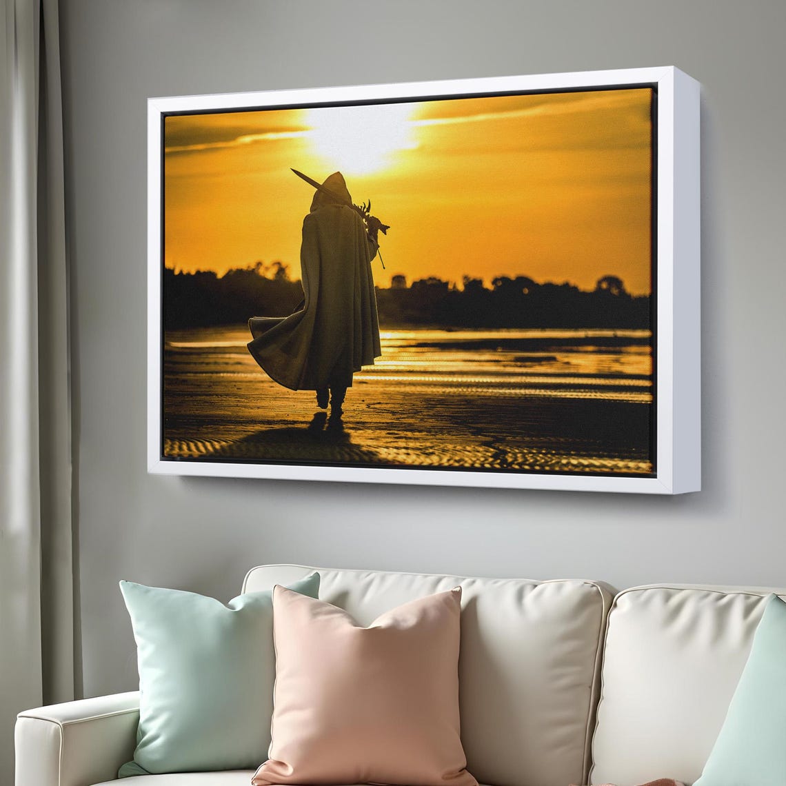 Hooded Figure Beach Golden Sunset Cloak Silhouette Fantasy Poster - Image 3