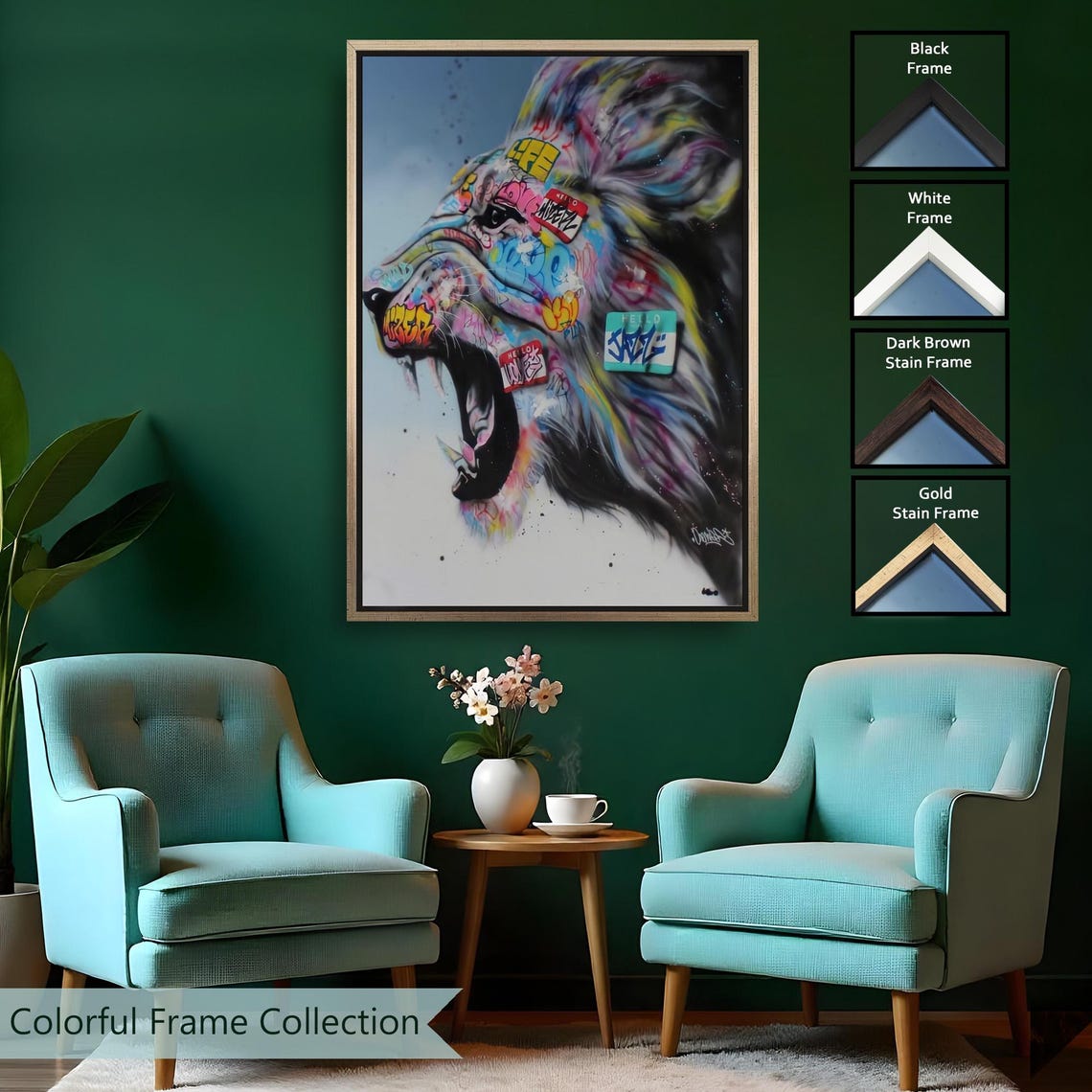 Colorful Roaring Lion Print Pop Art Street Art Street Print Street Wall Art Housewarming Gifts Large Wall Art - Image 2