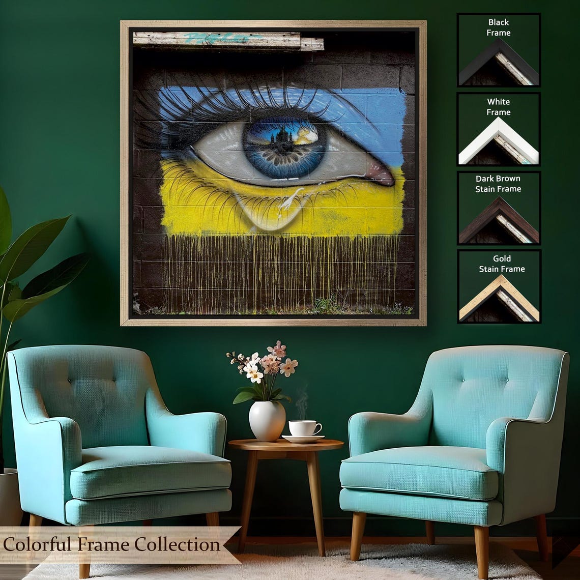 Ukraine Crying Eye Street Art Mural Blue Yellow Flag Wall Art Poster - Image 2