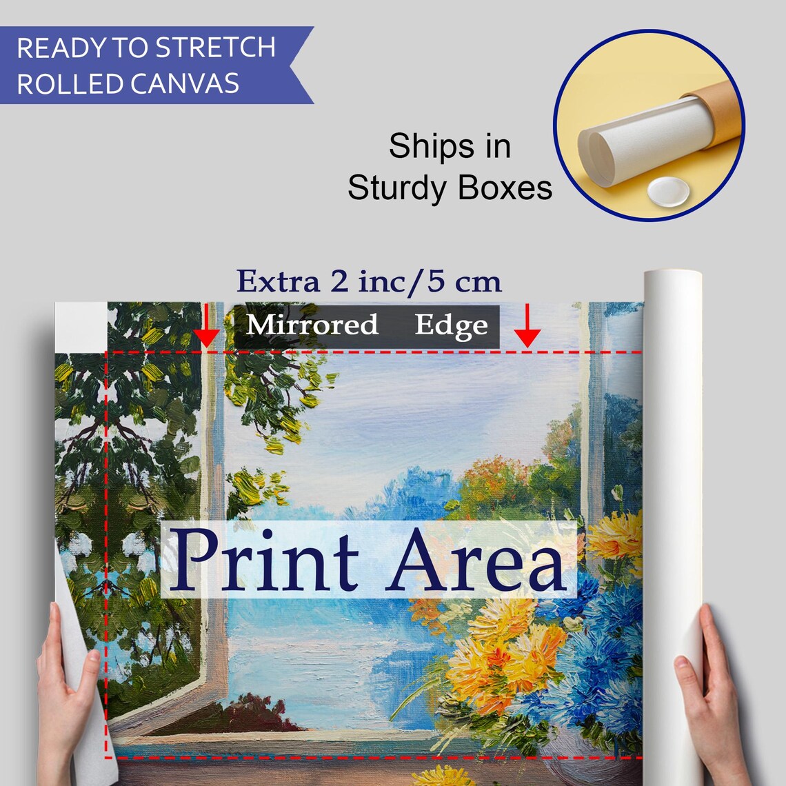 Flower Bouquet Blue Yellow Blossoms Window Sill Oil Painting Poster - Image 4