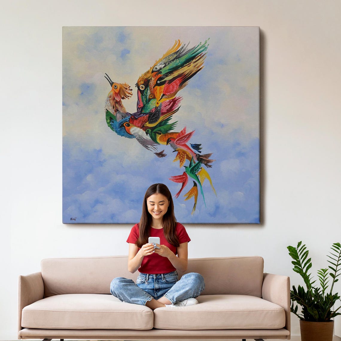 Colorful Phoenix Bird Multicolor Feather Sky Abstract Art Poster - Image 3