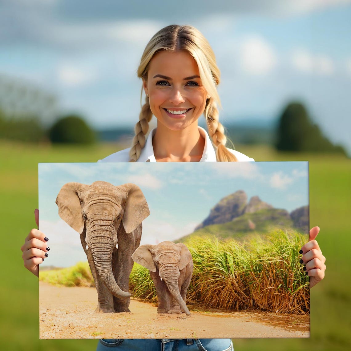 African Elephant And Calf Walking Savannah Trail Wildlife Poster - Image 5